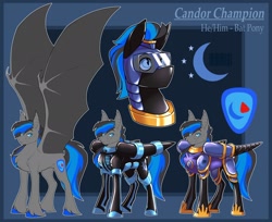 Size: 2048x1674 | Tagged: safe, artist:parrpitched, imported from derpibooru, oc, oc:candor champion, bat pony, clothes, concave belly, fireheart76's latex suit design, gloves, large wings, latex, latex gloves, latex mask, latex suit, prisoners of the moon, reference sheet, royal guard, rubber, rubber suit, wings