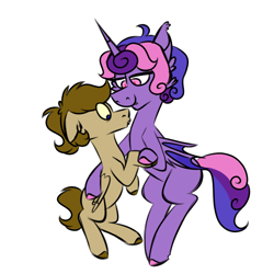 Size: 718x718 | Tagged: safe, artist:fuckomcfuck, imported from derpibooru, oc, oc only, oc:cinnamon music, oc:doodles, hybrid, pegasus, undead, vampire, vampony, female, holding, holding hooves, horn, lesbian, love, mare, oc x oc, shipping, simple background, white background