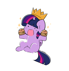 Size: 3616x3696 | Tagged: safe, artist:kittyrosie, imported from derpibooru, twilight sparkle, alicorn, pony, :d, anime style, burger, cute, dot eyes, female, food, happy, hay burger, mare, open mouth, open smile, simple background, smiling, solo, talking to viewer, that pony sure does love burgers, twiabetes, twilight burgkle, twilight sparkle (alicorn), white background