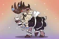Size: 1200x800 | Tagged: safe, artist:redahfuhrerking, imported from derpibooru, deer, reindeer, them's fightin' herds, braid, clothes, cloven hooves, community related, crossdressing, gradient background, maid, maid stronghoof, solo, stronghoof hoofstrong (tfh)