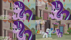 Size: 2000x1125 | Tagged: safe, edit, edited screencap, editor:quoterific, imported from derpibooru, screencap, double diamond, party favor, starlight glimmer, to where and back again, our town