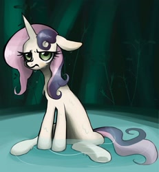 Size: 2682x2907 | Tagged: safe, artist:noriiuwu, imported from derpibooru, sweetie belle, pony, unicorn, sitting, sweetie belle is not amused, unamused, water, wet, wet mane