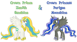 Size: 8776x4817 | Tagged: source needed, safe, anonymous artist, imported from derpibooru, oc, oc only, oc:crown prince zenith sunshine, oc:crown princess perigee moonshine, alicorn, pony, absurd resolution, alicorn oc, beard, brother, brother and sister, cousins, crown, crown prince, crown princess, cutie mark, description is relevant, ethereal mane, ethereal tail, eyebrows, eyelashes, eyeshadow, facial hair, family, female, g4, goatee, half-brother, half-cousins, half-siblings, half-sister, happy, hoof shoes, horn, jewelry, looking, looking at each other, looking at someone, makeup, male, mare, mare of the moon, moustache, name, nostrils, offspring, parent:king equus, parent:princess celestia, parent:princess luna, parents:canon x oc, parents:celequus, parents:equuna, pony oc, prince, princess, product of incest, regalia, royalty, show accurate, siblings, simple background, sister, smiling, stallion, stallion of the sun, story included, symbol, tail, text, transparent background, vector, wall of tags, wings