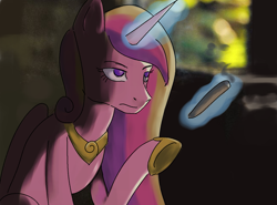 Size: 1381x1021 | Tagged: safe, artist:reponer, imported from derpibooru, princess cadance, alicorn, pony, cigar, concave belly, goodfellas, magic, parody, pointing, real life background, serious, serious face, smoking, solo, telekinesis