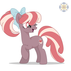 Size: 3500x3500 | Tagged: safe, artist:r4hucksake, imported from derpibooru, oc, oc:rose bug, earth pony, pony, bow, female, hair bow, mare, one eye closed, simple background, solo, transparent background, wink