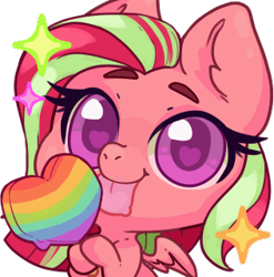 Size: 316x320 | Tagged: safe, artist:hmeme, imported from derpibooru, oc, oc only, oc:feather nib, pegasus, candy, chibi, female, food, heart, heart eyes, licking, lollipop, mare, pegasus oc, simple background, sparkles, tongue out, transparent background, two toned mane, wingding eyes