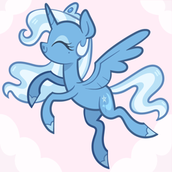 Size: 5000x5000 | Tagged: safe, artist:pilesofmiles, imported from derpibooru, trixie, alicorn, pony, alicornified, canon, cloud, cloudy, comic, pink background, princess of humility, race swap, show accurate, simple background, solo, trixiecorn