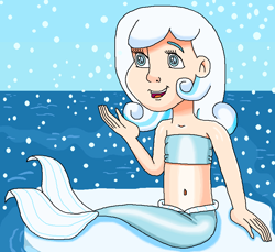 Size: 853x781 | Tagged: safe, artist:ocean lover, imported from derpibooru, oc, oc only, oc:snowdrop, human, mermaid, arctic, bandeau, bare shoulders, belly, belly button, blind, blue eyes, child, cute, female, fins, fish tail, friendly, happy, human coloration, humanized, ice, innocent, light skin, looking up, mermaid tail, mermaidized, mermay, midriff, ms paint, ocean, open mouth, outdoors, shadow, sitting, sky, snow, snowflake, solo, species swap, tail, tail fin, two toned hair, water, white hair, winter
