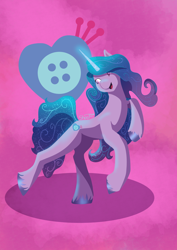 Size: 3720x5262 | Tagged: safe, artist:shooting star, imported from derpibooru, izzy moonbow, pony, unicorn, absurd resolution, female, g5, lineless, mare, open mouth, open smile, shadow, signature, simple background, smiling, solo