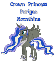 Size: 4239x4824 | Tagged: source needed, safe, anonymous artist, imported from derpibooru, oc, oc only, oc:crown princess perigee moonshine, alicorn, pony, absurd resolution, alicorn oc, closed mouth, crown, crown princess, cutie mark, ethereal mane, ethereal tail, eyelashes, eyes open, eyeshadow, female, g4, happy, hoof shoes, horn, jewelry, makeup, mare, mare of the moon, name, nostrils, offspring, parent:king equus, parent:princess luna, parents:canon x oc, parents:equuna, pony oc, princess, product of incest, regalia, royalty, show accurate, simple background, smiling, solo, spread wings, standing, tail, text, transparent background, vector, wall of tags, wings