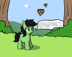 Size: 1058x841 | Tagged: safe, artist:neuro, imported from derpibooru, oc, oc only, oc:filly anon, earth pony, pony, dialogue, female, filly, foal, isekai, solo