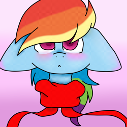 Size: 5000x5000 | Tagged: safe, artist:mynameislele, imported from derpibooru, rainbow dash, pony, :<, absurd resolution, big ears, blushing, bust, floppy ears, gradient background, solo