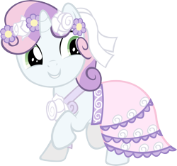 Size: 4993x4677 | Tagged: safe, artist:sapoltop, imported from derpibooru, sweetie belle, pony, unicorn, a canterlot wedding, season 2, clothes, cute, dancing, diasweetes, dress, female, filly, foal, happy, simple background, smiling, solo, transparent background, vector, wedding dress