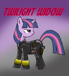 Size: 1000x1096 | Tagged: safe, artist:kenichi-shinigami, imported from derpibooru, twilight sparkle, black widow (marvel), crossover, gradient background, marvel, solo