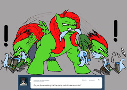 Size: 1200x851 | Tagged: safe, artist:kenichi-shinigami, imported from derpibooru, fluttershy, trixie, pegasus, pony, unicorn, crossover, female, flutterhulk, loki, mare, marvel, mouth hold, scene interpretation, the avengers, the incredible hulk