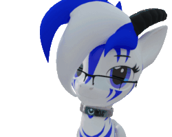 Size: 680x540 | Tagged: safe, artist:lithus, imported from derpibooru, oc, oc only, oc:light speed, pegasus, pony, 3d, animated, blender, blender cycles, blinking, blue eyes, blue mane, collar, devil horns, floppy ears, folded wings, glasses, horns, looking at you, pegasus oc, simple background, smiling, smiling at you, solo, sway, transparent background, white body, white coat, wings