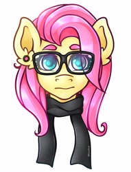 Size: 3129x4096 | Tagged: safe, artist:elusivepurple, imported from derpibooru, pegasus, bust, clothes, ear piercing, earring, eye clipping through hair, glasses, jewelry, looking at you, piercing, portrait, scarf, solo
