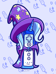 Size: 1536x2048 | Tagged: safe, artist:derp-rose, imported from derpibooru, trixie, nintendo, objectification, solo, wat, wii, wii remote