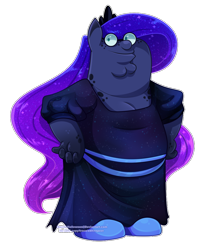 Size: 936x1072 | Tagged: safe, artist:eve-of-halloween, imported from derpibooru, princess luna, anthro, abomination, commission, commissioner:reversalmushroom, cursed image, family guy, female, highlights, long hair, meme, peter griffin, shading, shitposting, simple background, solo, transparent background