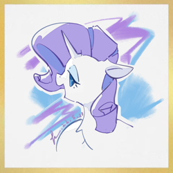 Size: 960x960 | Tagged: safe, artist:lendftcn, imported from derpibooru, rarity, pony, unicorn, bust, female, floppy ears, mare, open mouth, open smile, smiling, solo