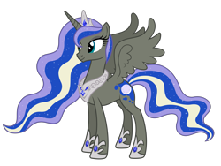 Size: 5405x4062 | Tagged: source needed, safe, anonymous artist, imported from derpibooru, oc, oc only, oc:crown princess perigee moonshine, alicorn, pony, absurd resolution, alicorn oc, closed mouth, crown, crown princess, ethereal mane, ethereal tail, eyebrows, eyelashes, eyes open, eyeshadow, female, g4, happy, hoof shoes, horn, jewelry, makeup, mare, mare of the moon, nostrils, offspring, parent:king equus, parent:princess luna, parents:canon x oc, parents:equuna, pony oc, princess, product of incest, regalia, royalty, show accurate, simple background, smiling, solo, spread wings, standing, tail, text, transparent background, vector, wall of tags, wings