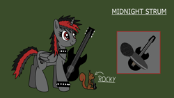 Size: 1920x1080 | Tagged: safe, artist:platinumdrop, imported from derpibooru, oc, oc:midnight strum, alicorn, squirrel, choker, commission, guitar, microphone, musical instrument, rocker, spiked choker, spiked wristband, wristband, ych result