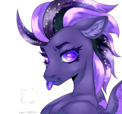 Size: 1600x1500 | Tagged: safe, artist:deadoyster, imported from derpibooru, oc, oc only, oc:shadow galaxy, pegasus, pony, :p, bust, commission, ear fluff, ethereal mane, female, high res, mare, portrait, simple background, solo, starry mane, tongue out, transparent background, wings, ych result