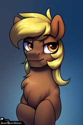Size: 2000x3000 | Tagged: safe, artist:jedayskayvoker, imported from derpibooru, oc, oc:thunderled, pony, bust, chest fluff, crossed hooves, fluffy, gradient background, hooves, icon, looking at you, male, portrait, smiling, smiling at you, solo, stallion