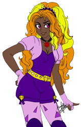 Size: 712x1121 | Tagged: safe, artist:icicle-wicicle-1517, artist:kawaiifabyu, color edit, edit, imported from derpibooru, adagio dazzle, human, alternate hairstyle, belt, boots, clothes, colored, dark skin, female, fingerless gloves, gem, gloves, hairband, humanized, leggings, shoes, shorts, simple background, siren gem, solo, tanktop, transparent background