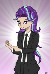 Size: 1796x2628 | Tagged: safe, artist:banquo0, imported from derpibooru, part of a set, starlight glimmer, human, clothes, female, humanized, necktie, pants, shirt, solo, suit