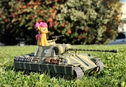 Size: 3309x2294 | Tagged: safe, artist:dingopatagonico, imported from derpibooru, apple bloom, earth pony, panther tank, photo, solo, tank (vehicle), toy