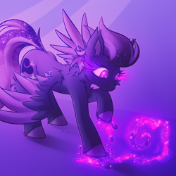 Size: 2500x2500 | Tagged: safe, artist:shad0w-galaxy, imported from derpibooru, oc, oc only, oc:shadow galaxy, pegasus, pony, chest fluff, cute, ear fluff, ethereal mane, ethereal tail, female, glowing, glowing eyes, high res, hooves, magic, mare, raised hoof, shoulder fluff, solo, spread wings, starry eyes, starry mane, starry tail, tail, unshorn fetlocks, wingding eyes, wings