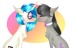Size: 6000x4000 | Tagged: safe, artist:mynameislele, imported from derpibooru, dj pon-3, octavia melody, vinyl scratch, earth pony, pony, unicorn, absurd resolution, boop, chest fluff, duo, eyes closed, female, lesbian, noseboop, scratchtavia, shipping, simple background, white background