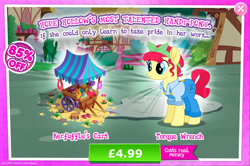 Size: 1966x1302 | Tagged: safe, imported from derpibooru, torque wrench, earth pony, pony, advertisement, clothes, costs real money, engrish, female, gameloft, mare, mobile game, my little pony: magic princess, numbers, official, overalls, sale, solo, text