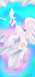 Size: 924x2048 | Tagged: safe, artist:petaltwinkle, imported from derpibooru, princess celestia, alicorn, pony, beautiful, eyes closed, female, lying down, mare, missing accessory, on side, overhead view, sleeping, solo
