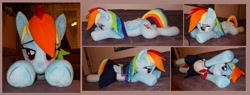 Size: 3184x1208 | Tagged: safe, artist:calusariac, imported from derpibooru, rainbow dash, pegasus, pony, clothes, irl, life size, lying down, photo, plushie, prone, school uniform, solo, sploot