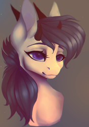 Size: 1400x2000 | Tagged: safe, artist:minckies, imported from derpibooru, oc, oc only, pony, bust, eyelashes, female, horns, mare, smiling, solo