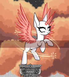 Size: 3440x3840 | Tagged: safe, artist:justsadluna, imported from derpibooru, oc, oc only, alicorn, pony, alicorn oc, cloud, commission, eyelashes, female, horn, mare, outdoors, rearing, smiling, solo, wings, your character here