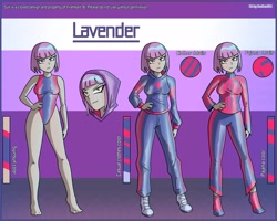 Size: 2500x2000 | Tagged: safe, artist:devillustart, imported from derpibooru, oc, oc only, oc:nurse lavender blossom, human, equestria girls, clothes, eye clipping through hair, eyebrows, eyebrows visible through hair, female, fireheart76's latex suit design, hand on hip, high res, human oc, humanized, latex, latex socks, latex suit, prisoners of the moon, reference sheet, rubber, rubber socks, rubber suit, socks, solo, stocking feet