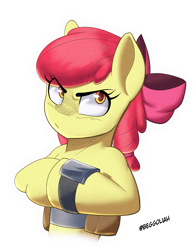 Size: 1837x2338 | Tagged: safe, artist:begoliah, imported from derpibooru, apple bloom, earth pony, semi-anthro, comic:crusaders, female, looking at you, simple background, solo, transparent background