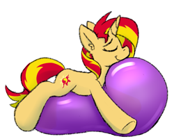 Size: 773x618 | Tagged: safe, anonymous artist, imported from derpibooru, sunset shimmer, pony, unicorn, balloon, balloon riding, female, mare, simple background, solo, that pony sure does love balloons, white background