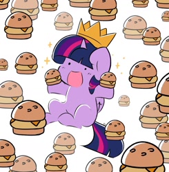 Size: 1808x1848 | Tagged: safe, alternate version, artist:kittyrosie, imported from derpibooru, twilight sparkle, alicorn, pony, :d, anime style, burger, cute, dot eyes, female, food, happy, hay burger, mare, open mouth, open smile, simple background, smiling, solo, talking to viewer, that pony sure does love burgers, this will end in colic, twiabetes, twilight burgkle, twilight sparkle (alicorn), white background
