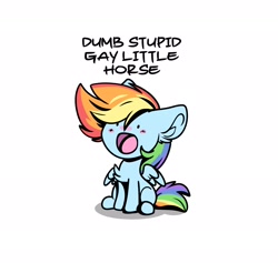 Size: 2066x1962 | Tagged: safe, artist:lbrcloud, imported from derpibooru, rainbow dash, pegasus, pony, blush sticker, blushing, chest fluff, chibi, ear fluff, female, floppy ears, mare, open mouth, simple background, sitting, smiling, smoldash, solo, text, white background