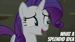 Size: 1000x563 | Tagged: safe, edit, edited screencap, editor:quoterific, imported from derpibooru, screencap, rarity, pony, unicorn, the saddle row review, blue eyeshadow, eyeshadow, female, makeup, mare, open mouth, open smile, reaction image, smiling, solo