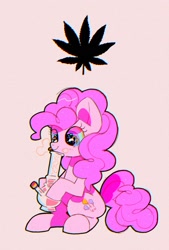 Size: 1104x1633 | Tagged: safe, artist:poneko-chan, imported from derpibooru, pinkie pie, earth pony, pony, bong, drugs, marijuana, pinkie high, sitting, smiling, solo