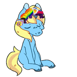 Size: 900x900 | Tagged: safe, artist:coffeedazes, imported from derpibooru, oc, oc only, oc:skydreams, pony, unicorn, commission, cute, eyes closed, female, garland, mare, polyamory pride flag, pride, pride flag, pride month, simple background, solo, transparent background, ych result