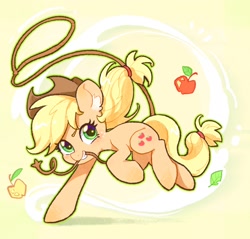 Size: 1614x1545 | Tagged: safe, artist:千雲九枭, imported from derpibooru, applejack, earth pony, pony, apple, applejack's hat, cowboy hat, cute, female, food, hat, jackabetes, lasso, looking at you, mare, outline, rope, solo