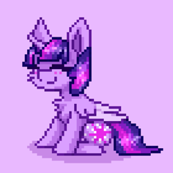 Size: 1000x1000 | Tagged: safe, artist:shad0w-galaxy, imported from derpibooru, twilight sparkle, alicorn, pony, ^^, cheek fluff, chest fluff, cute, eyes closed, female, mare, pink background, pixel art, simple background, smiling, solo, twiabetes, twilight sparkle (alicorn)