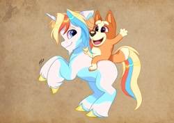 Size: 2048x1448 | Tagged: safe, artist:artharuhi, imported from derpibooru, oc, oc:maui, dog, unicorn, bingo heeler, bluey