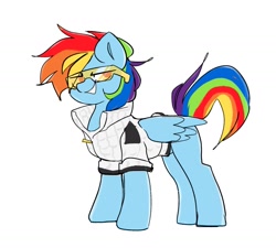 Size: 1761x1585 | Tagged: safe, artist:madiwann, imported from derpibooru, rainbow dash, pegasus, pony, clothes, female, jacket, mare, simple background, smiling, solo, visor, white background